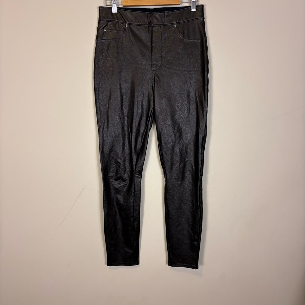 SPANX Jet Black‎ Faux Leather Leggings with Back Pockets Medium
